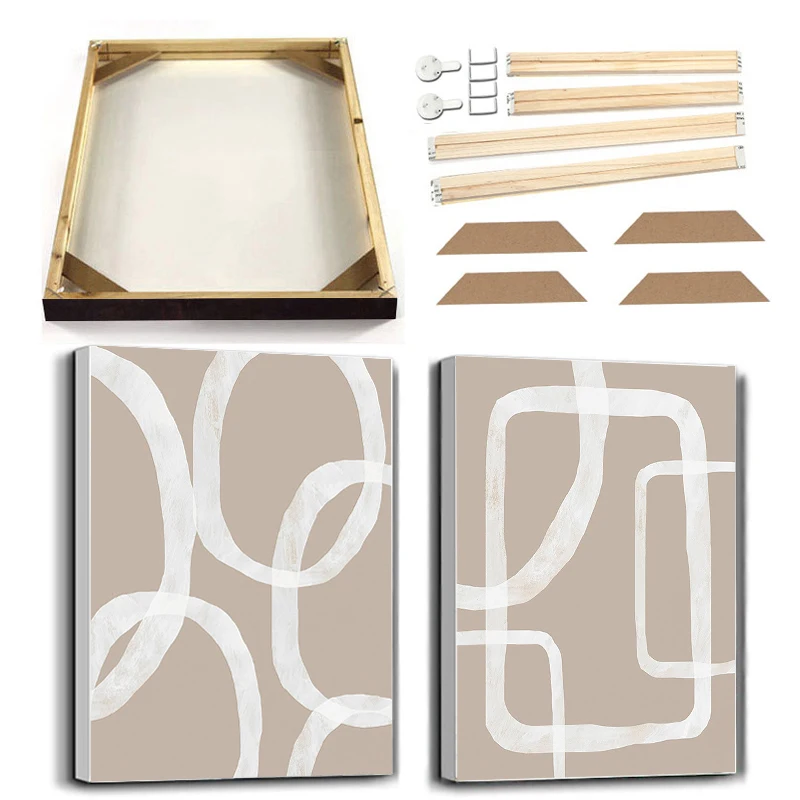 

Modern Abstract Art Brush Beige Canvas Picture with Frame Nordic Poster and Prints Minimalist Living Room Decor Wall Painting