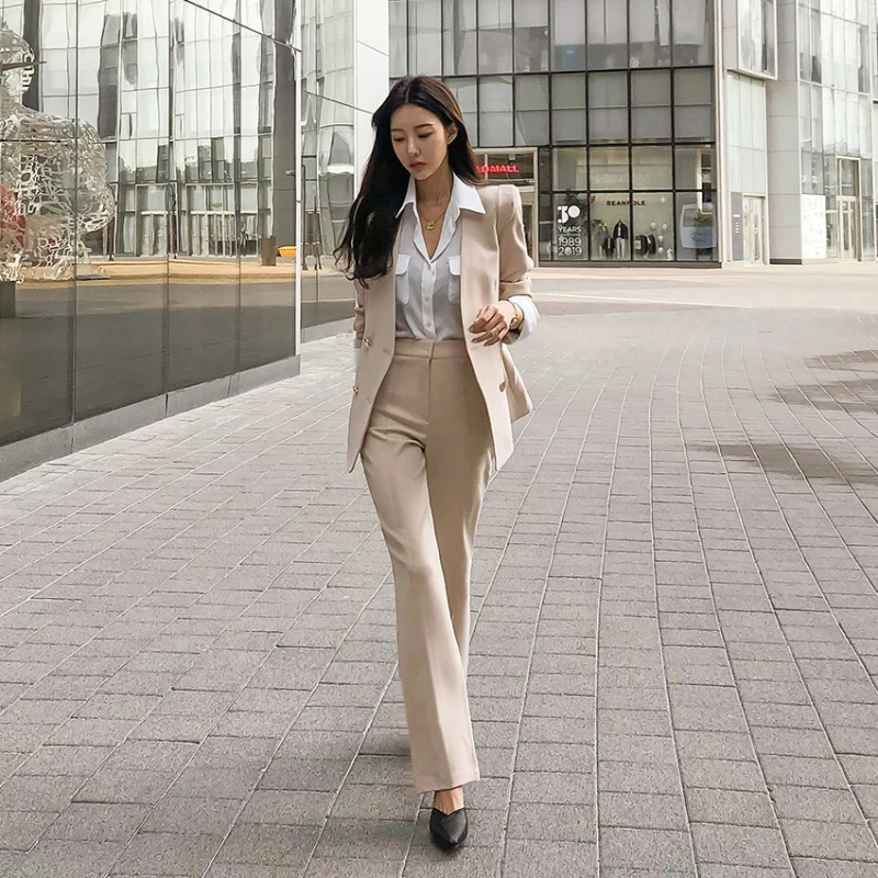 

Women's Autumn Retro Casual Cropped Blazer Straight Leg Pants Set Commuter Solid Color Cinched Waist Suit Trousers Two-piece Set