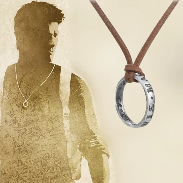 Jogo de filme Uncharted 4 Colar Nathan Drake Cosplay Ring Leather Code  Ancient Vintage Pendant Jewelry Prop