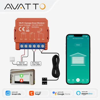 AVATTO WiFi Apriporta Garage Intelligente con App, Controllo Vocale Remoto, Modulo Interruttore Cancello Compatibile con Tuya Alexa Google Home Alice