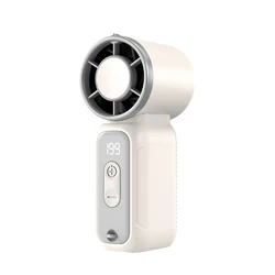 Compact Portable Handheld Fan with LED Display and 199 Speed Settings, USB Rechargeable (White)