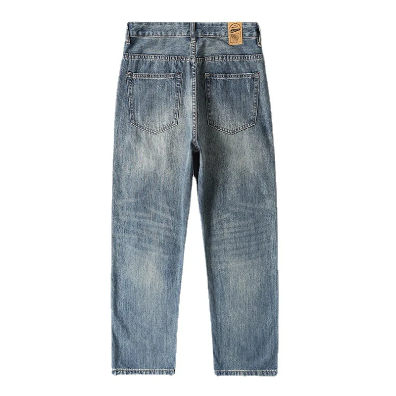 New Spring Summer 2022 Vintage Blue Ripped Pants Loose Straight Casual Wide Leg Jeans Baggy Jeans Streetwear Men