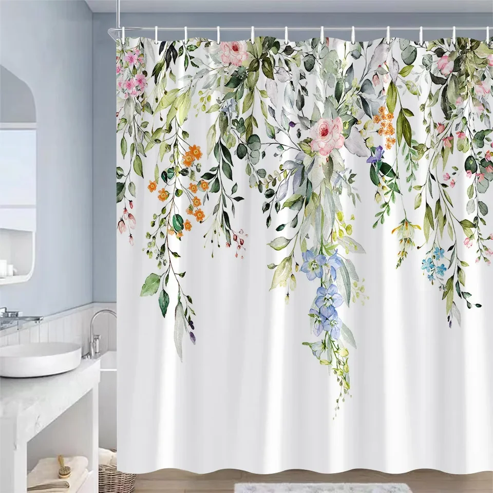 Tenda da doccia grigia moderna rustica fattoria tende da doccia vintage country occidentale legno grigio fiori colorati vasca da bagno tenda doccia tessuto impermeabile tende da doccia set con ganci