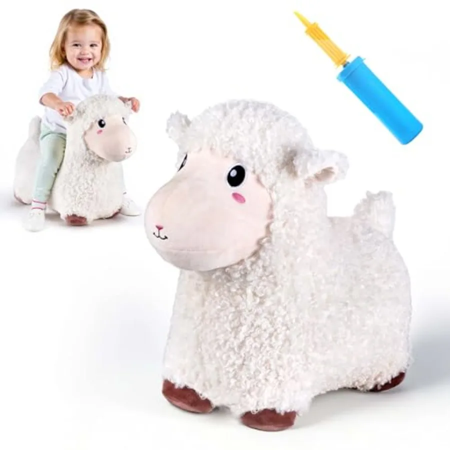 Bouncy Pals Sheep Hopping Horse Inflatable Bouncing Farm Animal Hopper for Toddlers Outdoor Jumping Lamb Toy with Soft Plush De