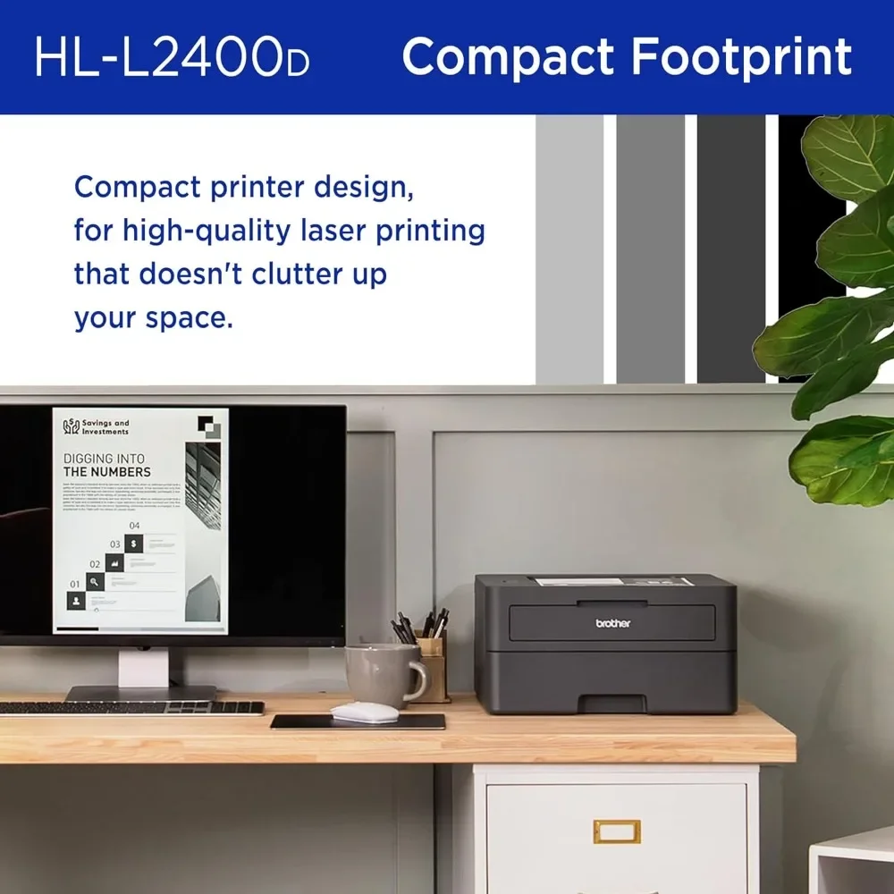 HL-L2400D Compact Monochrome Laser Printer with Duplex Printing, USB Connection, Black & White Output