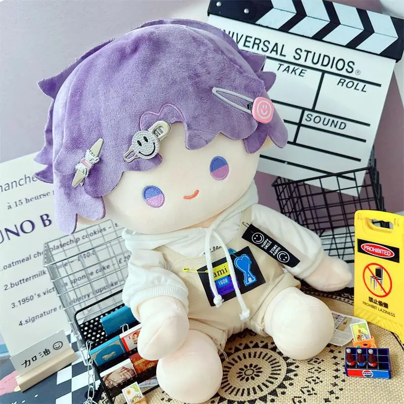 애니메이션 아이돌 인형 옷, 40cm 어깨 스트랩 바지, 흰색 강아지 후디, 세트 귀여운 봉제 인형 옷, 어린이 소녀 팬 선물