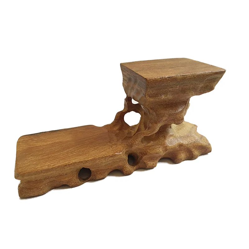 Semicircle Square Purple Clay Pot, Rare Stone, Jade Root Carved, High and Low, Solid Wood Base, Ornament