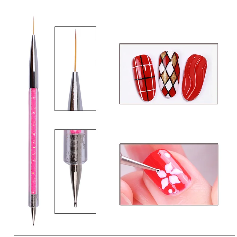 5 Pcs/Set Sequins Powder Drill Pen UV Gel Liner Polish Brush Double Ends Dotting Drawing Painting Crystal Nail Art Dotting Tools