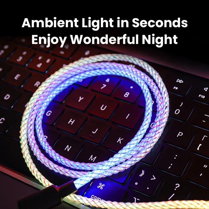 รูปสินค้า สายชาร์จ USB-C ชาร์จเร็ว 100W RGB สำหรับมือถือและโน้ตบุ๊ก