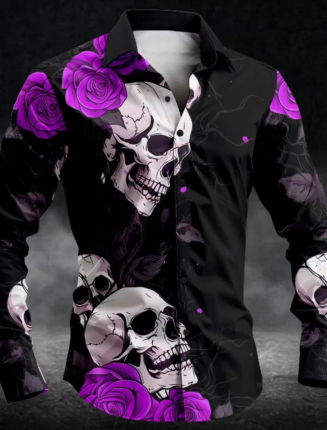 Men's Rose Skull Casual Dark Men's Button-Down Shirt Long Sleeve Party Evening Daily Shirt Collar Button 2