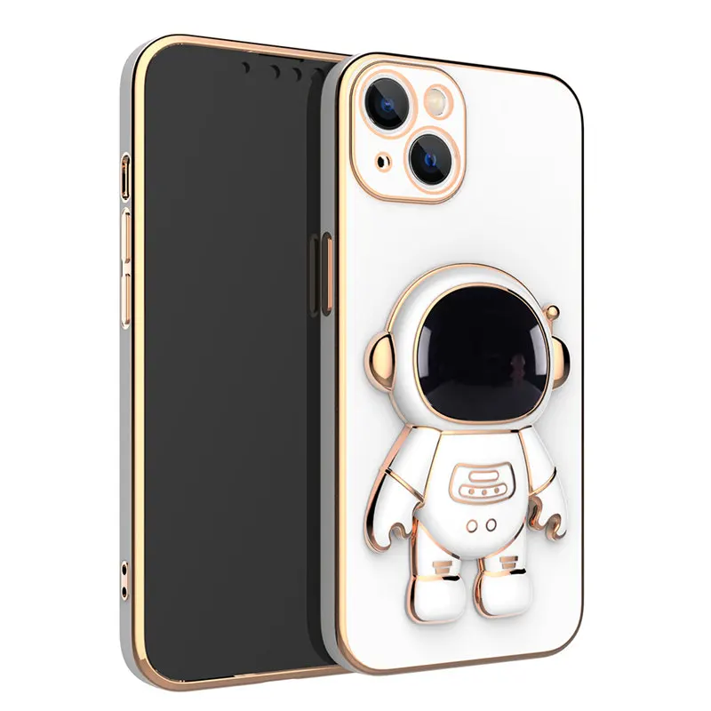 Plating 3D Astronaut Stand Holder Phone Case For iPhone 13 11 12 Pro Max 13Pro XS Max XR X 7 8 Plus 11 Camera Protection Cover iphone 12 pro max leather case