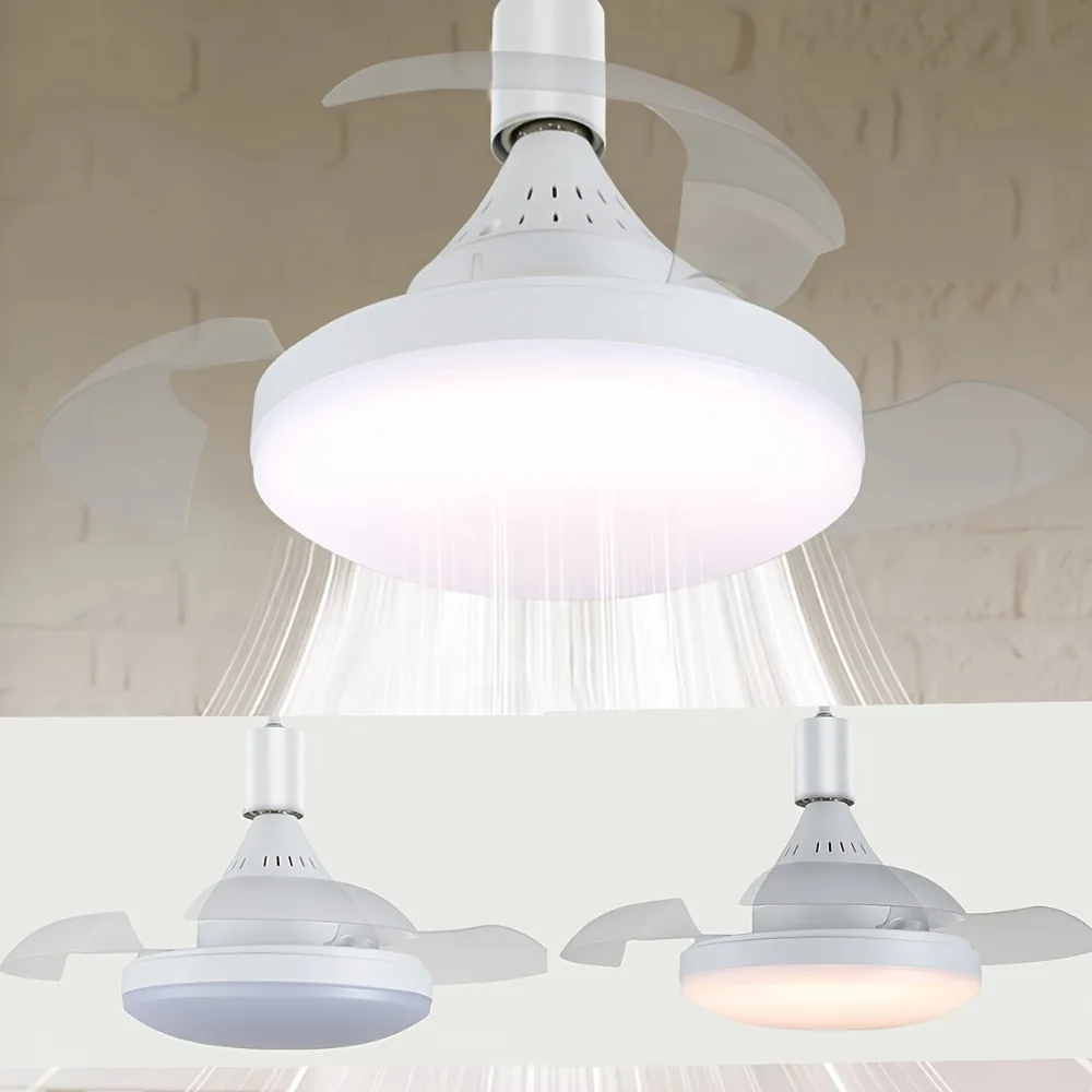 Simple Nordic Round Plastic Hanging Fan Lamp Invisible for Household Dining Room Ceiling Chandelier Dimming Remote Control