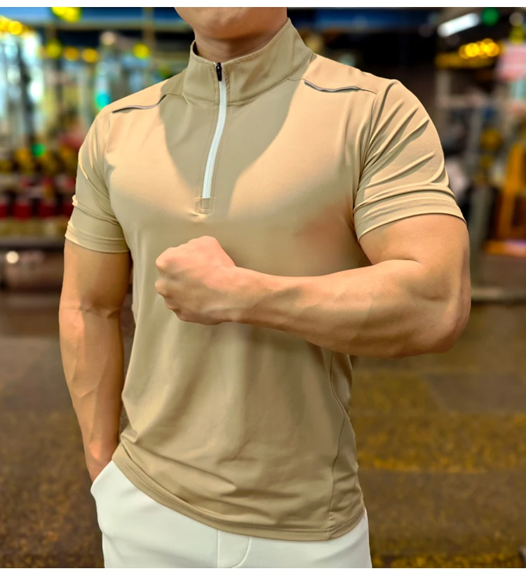 Men Running Short Sleeve T-shirt Outdoor Fitness Muscle Fit Shirt for Male Gym Jogging Sports Tops Tennis Elastic Breathable Tee
