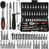 Kit d'outils à douilles de 46 pièces, 1/4 pouce, jeu de clés à cliquet noires, outils portables et durables pour les réparations de voitures et de maisons 2