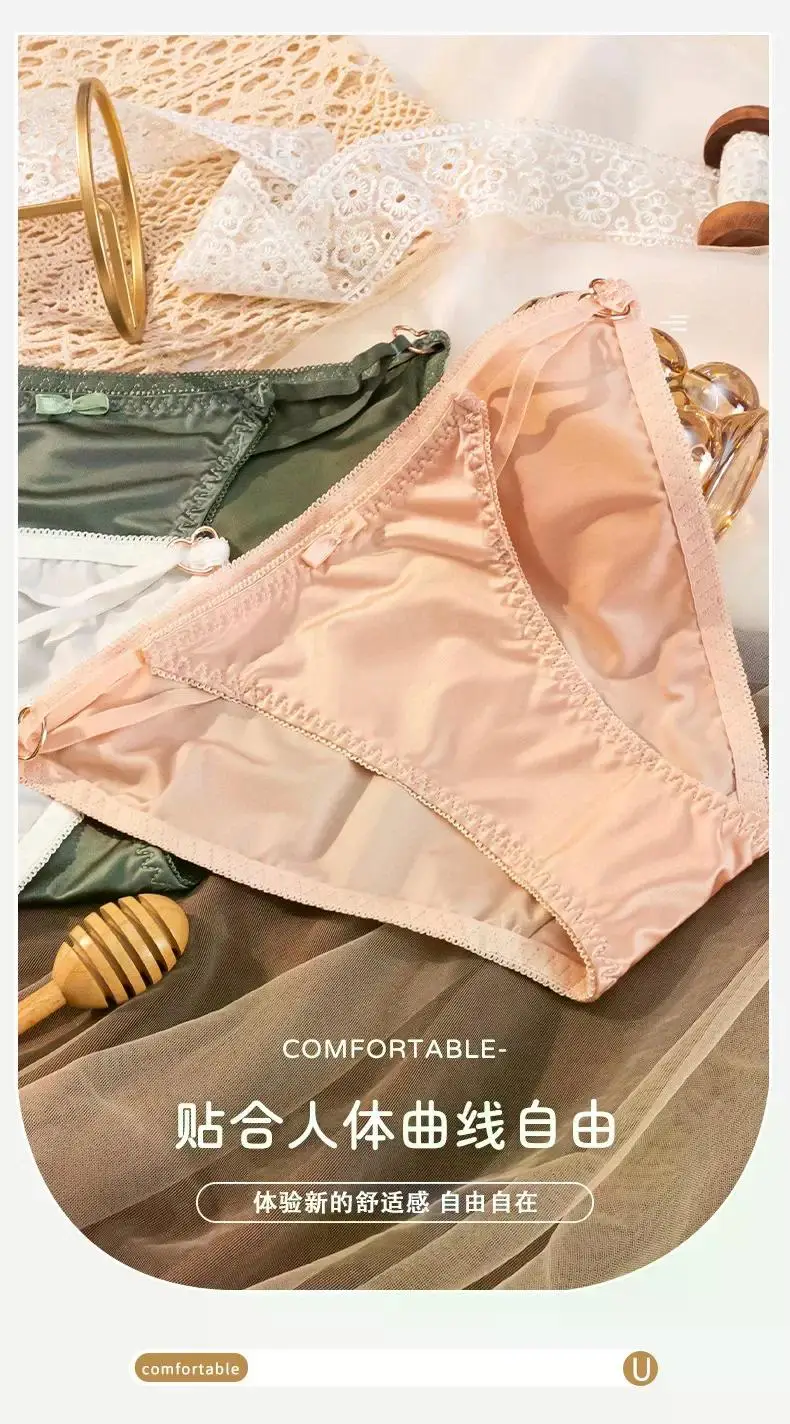 Description Picture 5 of itemSilk satin surface String Femme Sexy Underwear Solid Color Metal Heart Hollow Out Slips Thong Panties Fashion 2024 Mutande