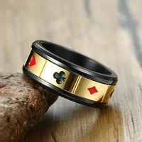 8mm Spinner Stainless Steel Ring Black Color Lucky Playing Card Poker Mens Accessories 2