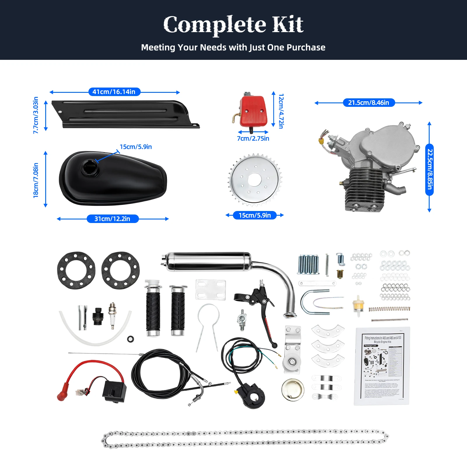 Upgraded Pro Full Set 100CC Bicycle 36 Tooth Sprocket Motorized 2 Strokes Gas Petrol Bike Engine Motor Kit DIY