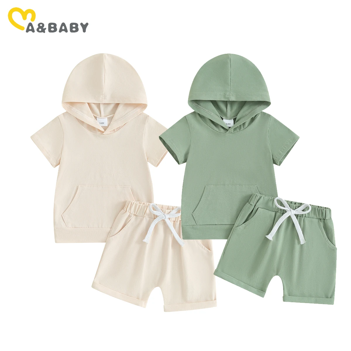 ma&baby 3M-3Y Infant Newborn Toddler Baby Boy Girl Clothes Sets Casual Summer Outfits Pocket Hooded T-Shirt Shorts