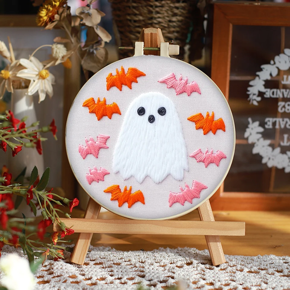 Halloween Cross Stitch Embroidery Kit with Hoop