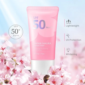 라이코우 페이스 바디 화이트닝 사쿠라 선스크린 크림 SPF50 + 리프레싱 워터 프루프 UV 프로텍터 컨실러, 모이스처라이징 브라이트닝