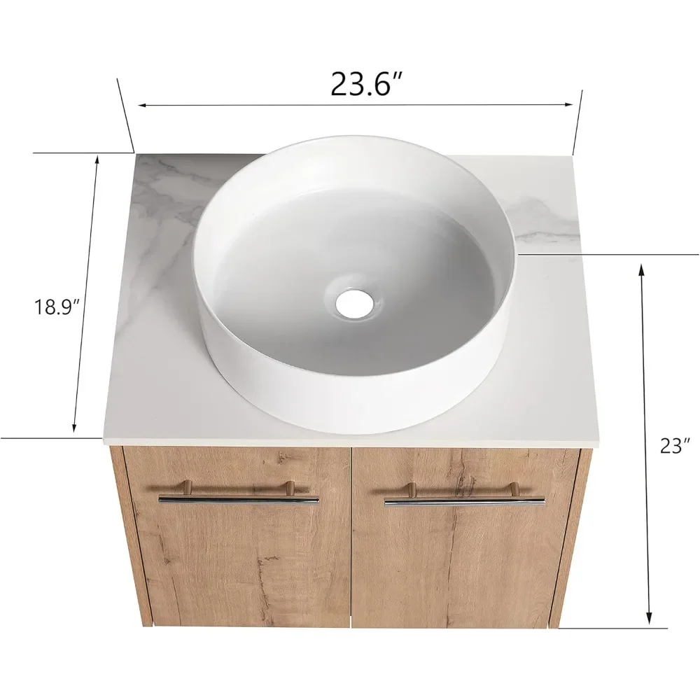 24" Floating Bathroom Vanity with Sink,24 Inch Single Sink Wall Mounted Bathroom Vanity,2 Doors and White Ceramic Basin Sink Top 2