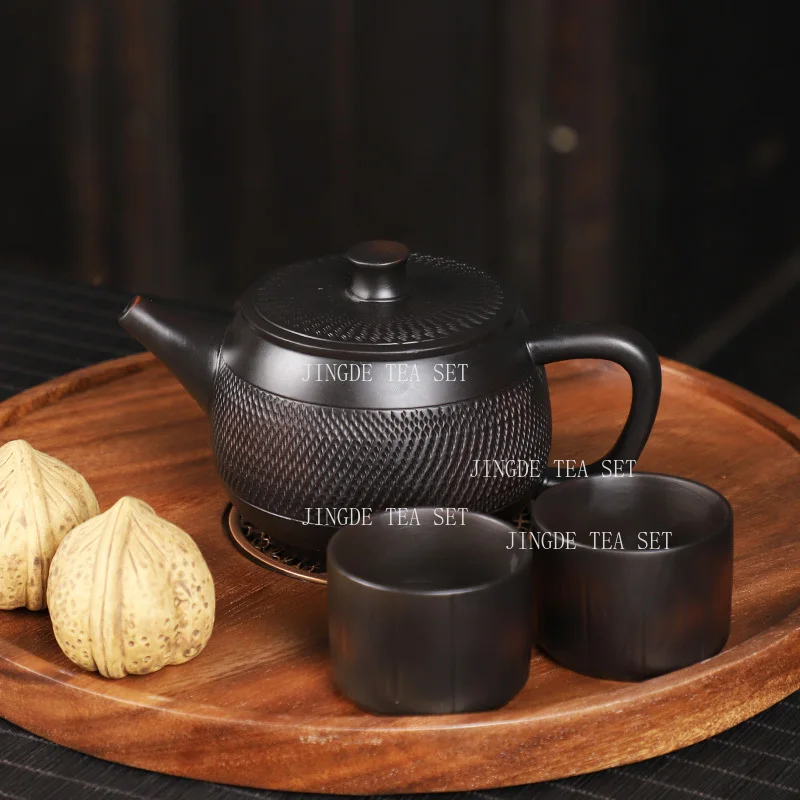 360ml  Fengming Pot Purple Pottery Handmade Han Tile Teapot with Jumping Knife Pattern Large Capacity Chinese Household Tea Pot