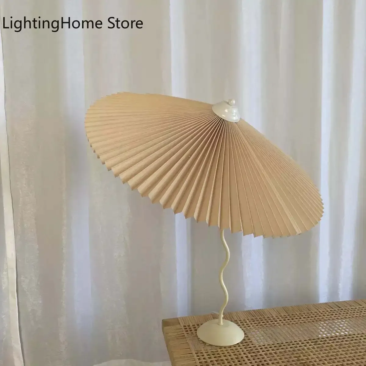 Table Lamp ins Retro Pleated Umbrella Nordic Medieval Korean Master Bedroom Bedside Lamp Swing Iron Art table lamp