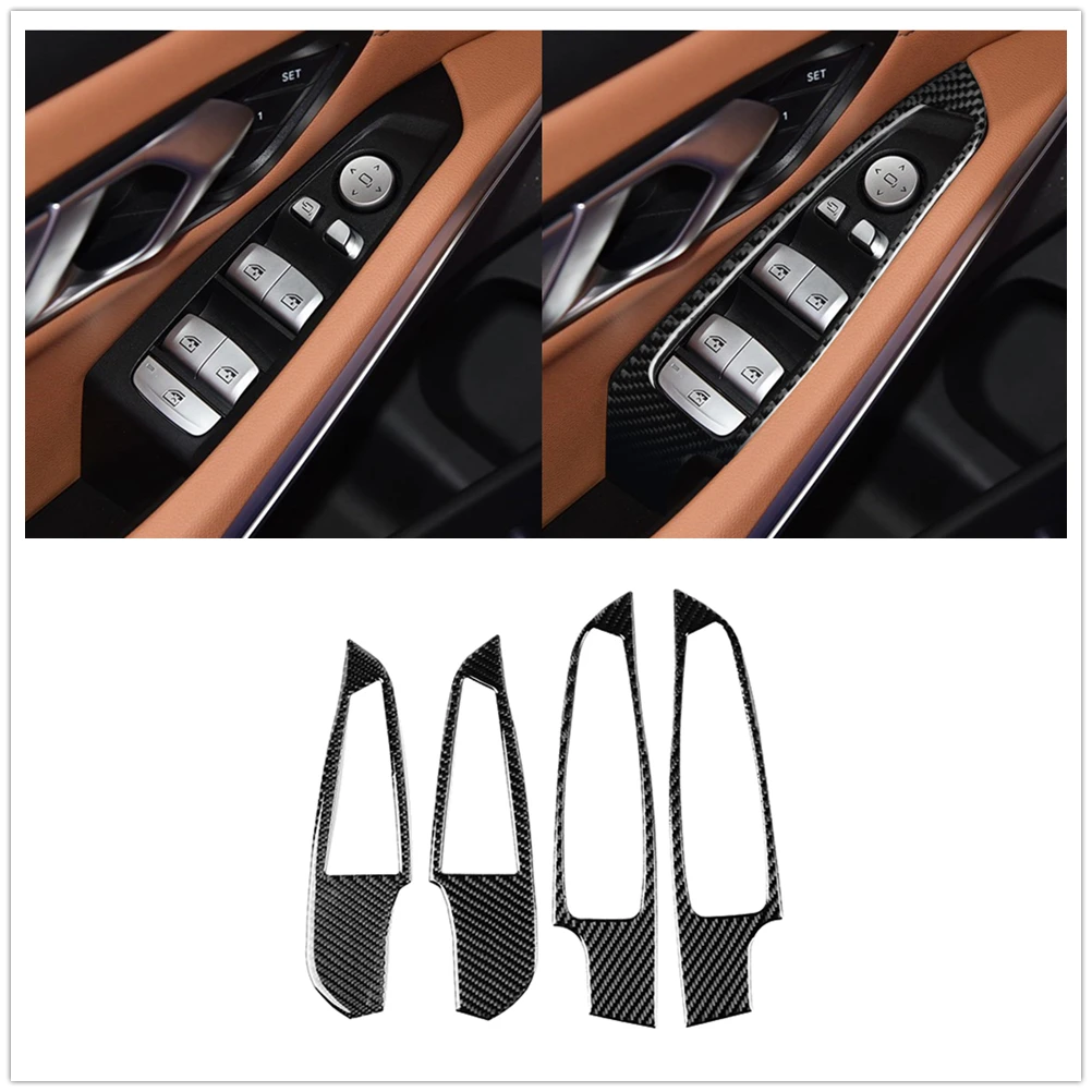 

Carbon Fiber Car Window Control Switch Panel Cover Trim Interior Control Button Frame Sticker For BMW 3 Series G20 2019-2020
