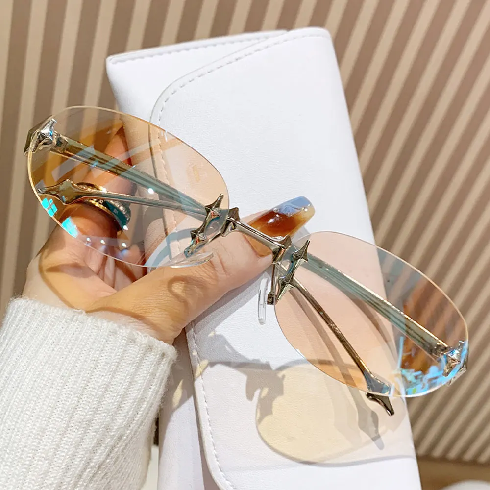 Enhanced Oval Frameless Sunglasses - High-End Vintage Fashion Trend