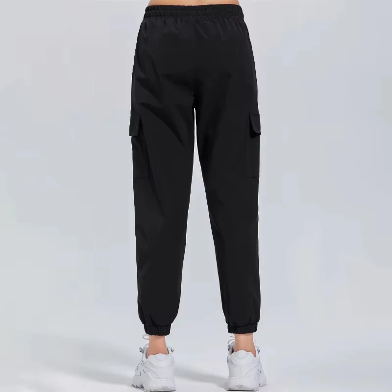 Women's Sports Pants Loose Spring Autumn Running Yoga Tracksuit Trousers Pocket Fitness Solid High Waist Cargo Jogging Pants 3