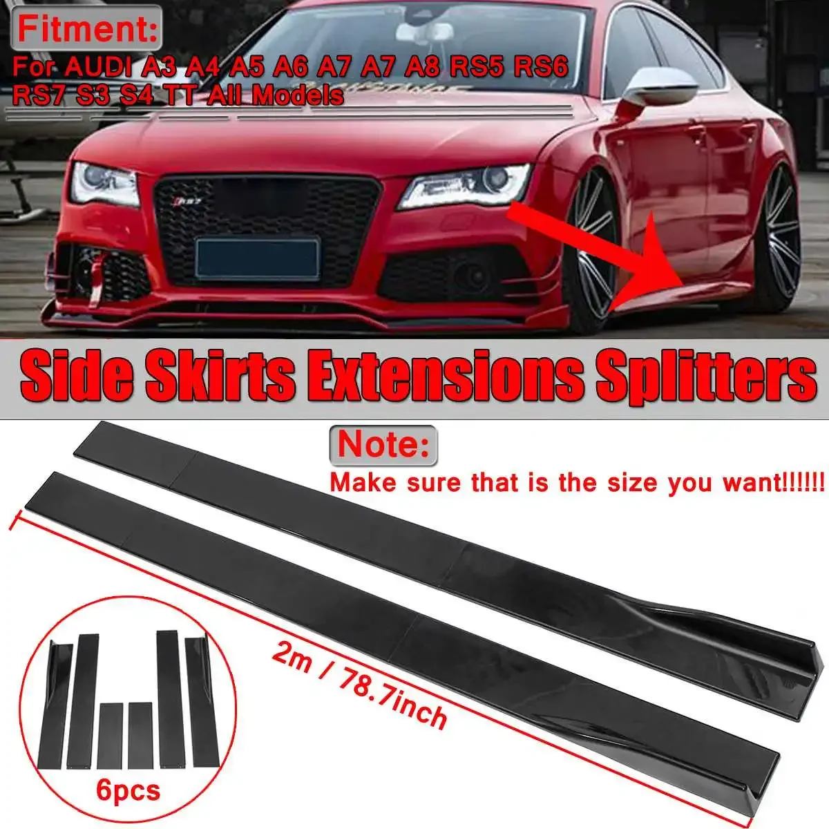 

New 2m Side Skirt Extension Splitters Body Apron Lip Splitter Winglet For AUDI A3 A4 A5 A6 A7 A7 A8 Q3 Q5 Q7 RS5 RS6 RS7 S3 S4