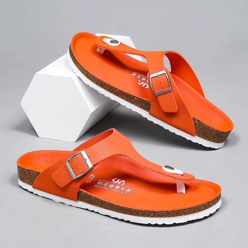 

New Luxury Leather Sandals Summer Male Women Mules Slippers Clogs Slippers Classic Buckle Cork Slides Slippers For Men Slippers