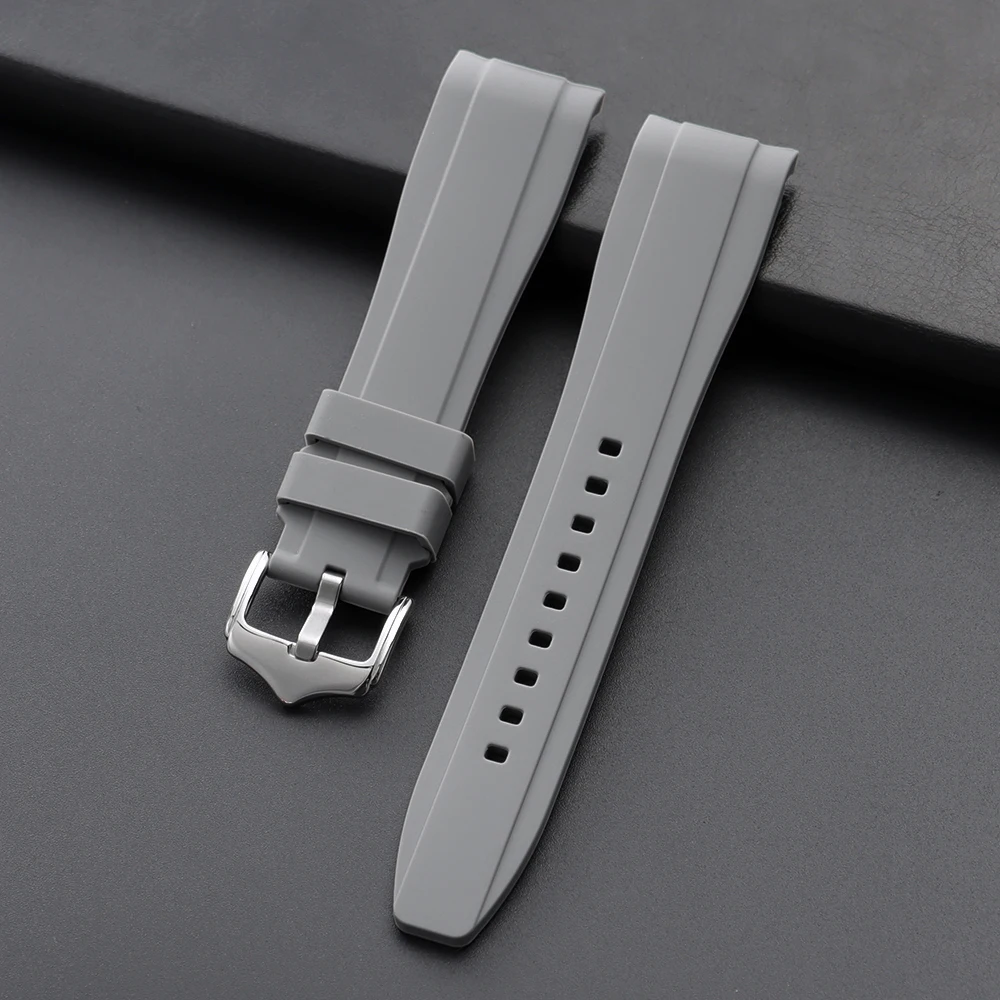 Universal Waterproof Curved-End Silicone Watch Band - Rubber Strap for Men and Women, Sports Design, 20mm & 22mm