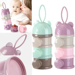 3 Layers Side Open Bear Style Portable Baby Milk Powder Box Essential Cereal Cartoon Infant Food Storage Box Snacks Container