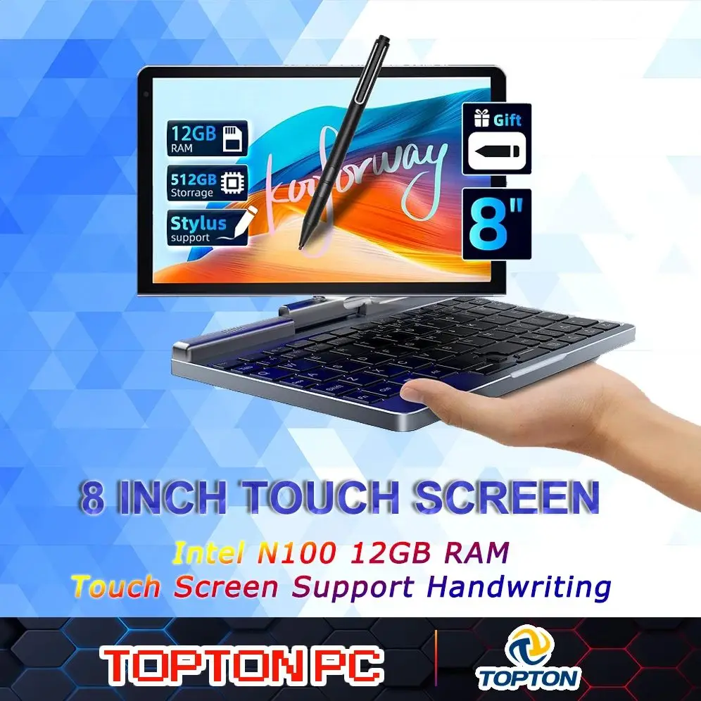 TOPTON P8 Mini Laptop N100 Touch 2-in-1 12GB 1TB Windows 11 Pro
