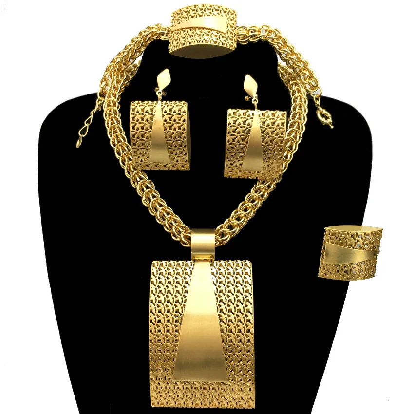2023 Newest High Quality African Big Pendant Set Dubai Italian Brazilian Gold Plated Jewelry Set FHK12864