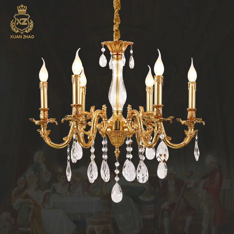 

XUANZHAO European style All Brass Chandelier Bronze Living Room Dining Room Bedroom Decorative Crystal Chandelier