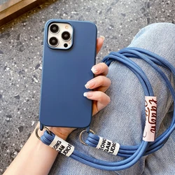 Candy Color Soft Silicone Crossbody Lanyard Phone Case with Necklace Strap - iPhone 13 Mini (Navy Blue)
