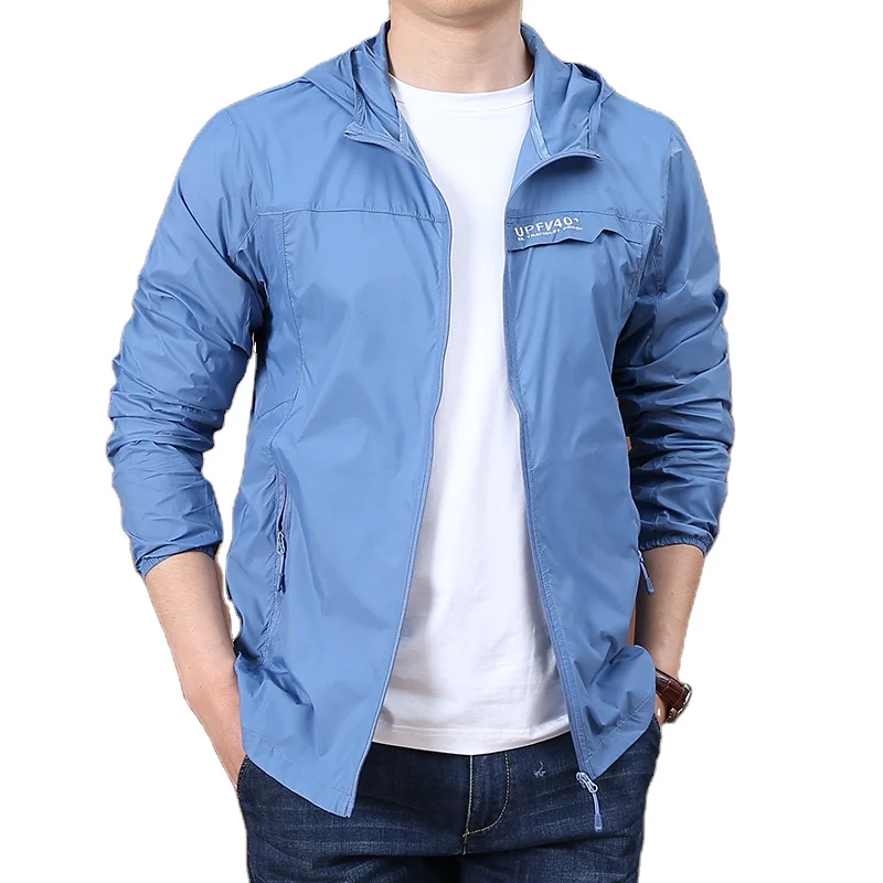 

Mens Summer Waterproof Reflective Hooded Windbreaker Lightweight Hiking Travel Coat Running Jacket