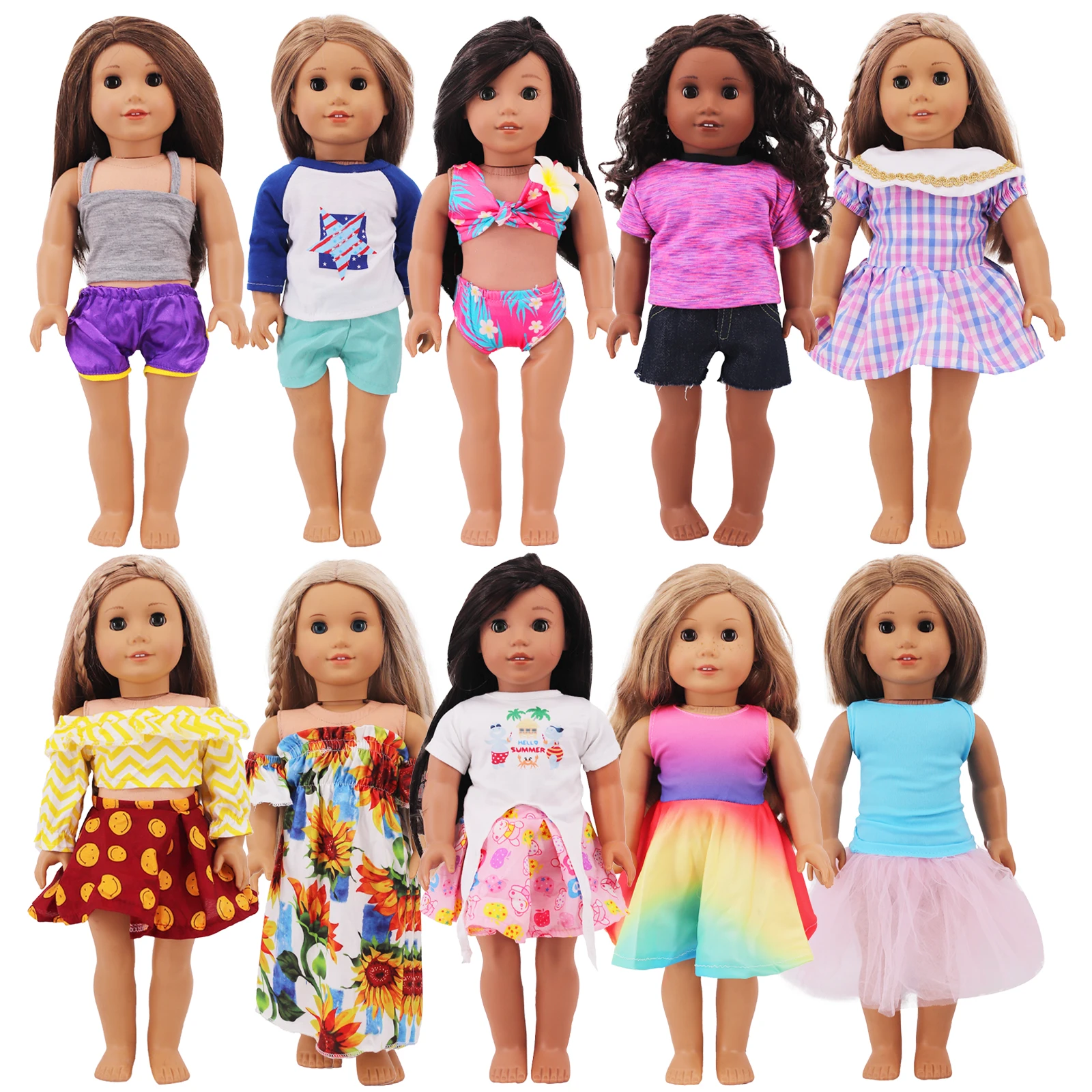 Tuta Jeans Con T-shirt Per Bambole 18 Pollici – Vestito American Girl Completo – Abbigliamento Giocattolo DUORUIMI