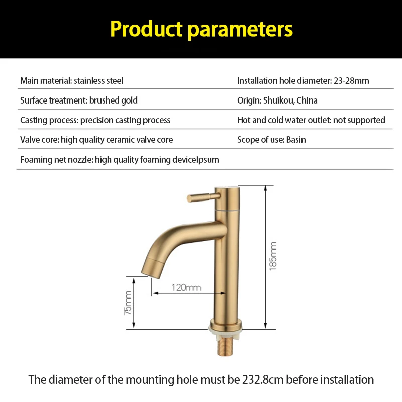 Description Picture 4 of itemNew Brushed Gold Bathroom Basin Single Hole Cold Handle Shower Head Faucet Bath For Kitchen Sink Water Tap Toilet Hardware 2021