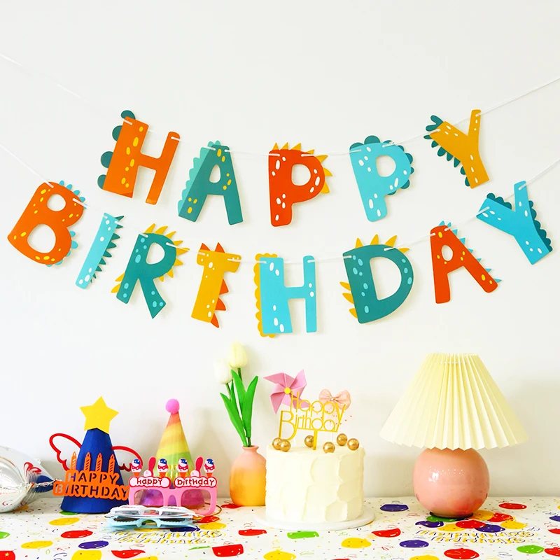 Description Picture 4 of itemColorful Happy Birthday Banner Macaron Dinosaur Astronaut Birthday Flag Birthday Baby Shower Decoration Bunting Garland Flags