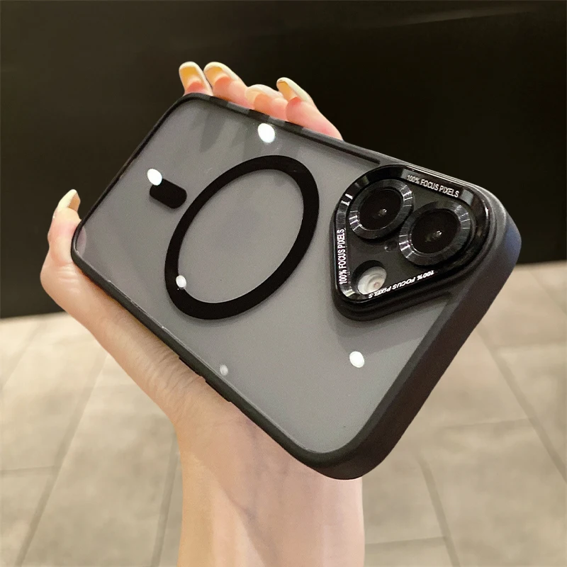 Metal Len Transparent Shockproof Phone Case For iPhone 16 15 14 Plus 13 12 Pro Max 11 Magnetic For Magsafe Wireless Charge Cover_voghion.com