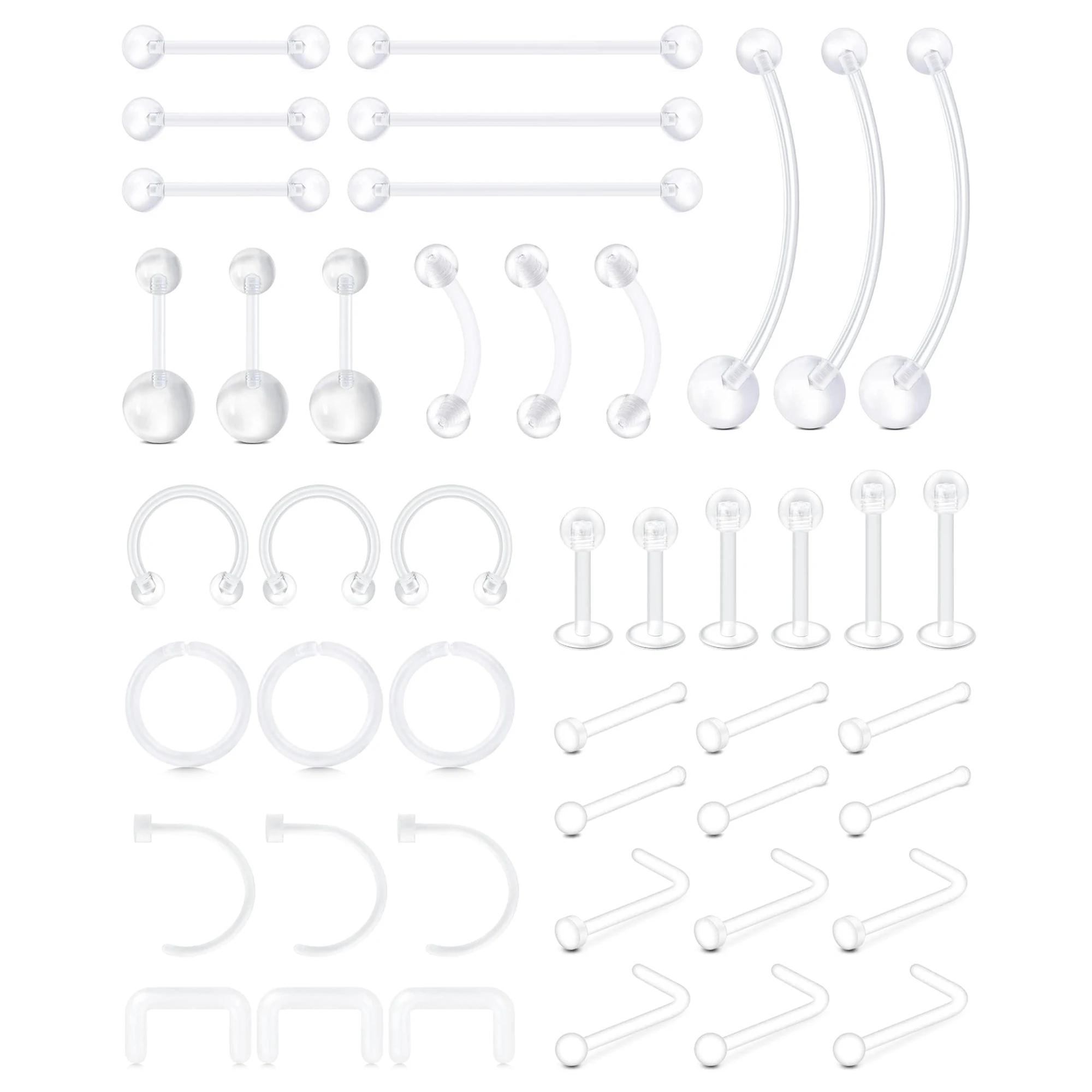 

45pcs Transparent Nose Ring Ear Nail Perforation Fixator Horseshoe Shaped Plastic Elastic Navel Lip Eyebrow Tongue Breast Ring