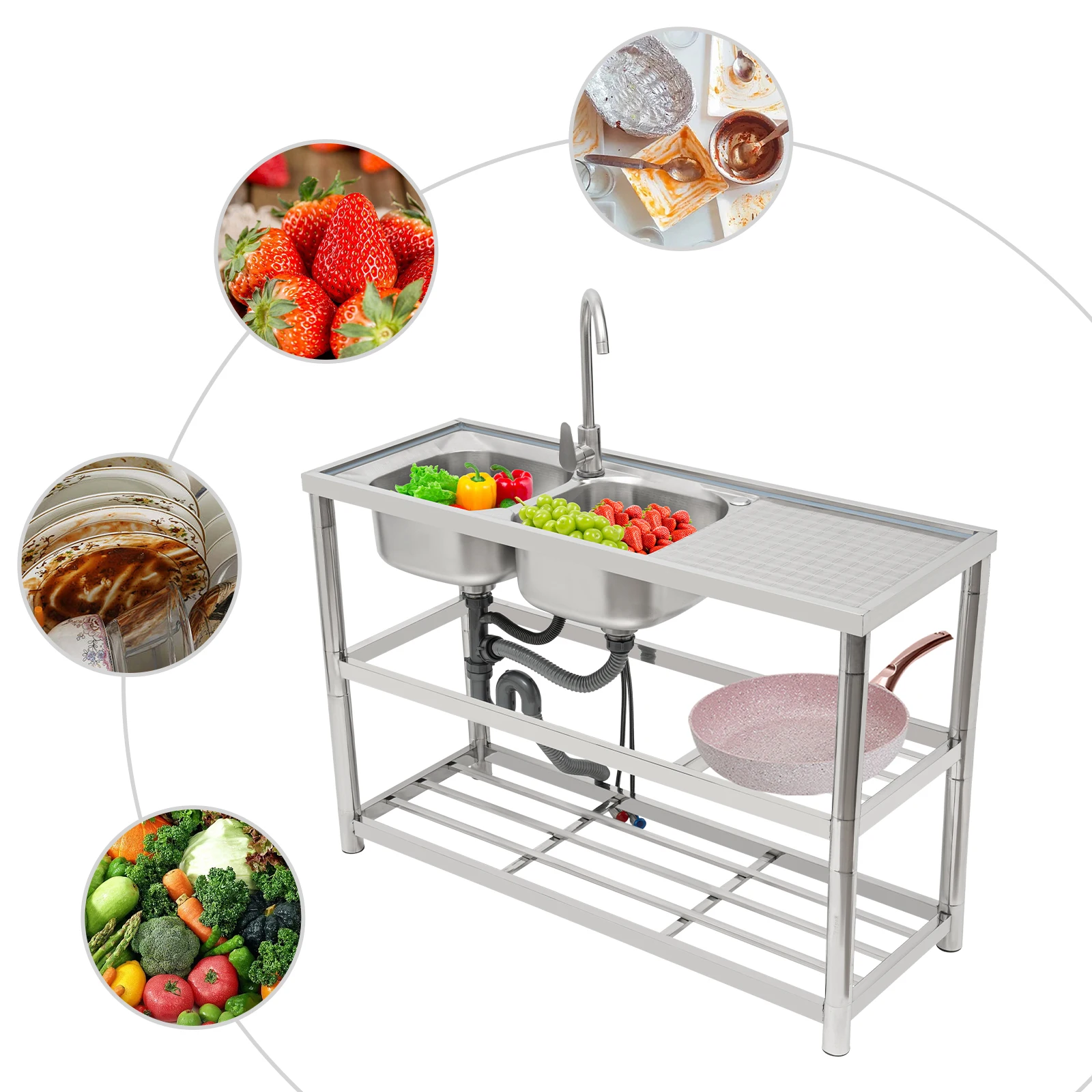 Restaurant Kitchen Sink Free Standing Commercial Kitchen Sink Set Stainless Steel Sink 4