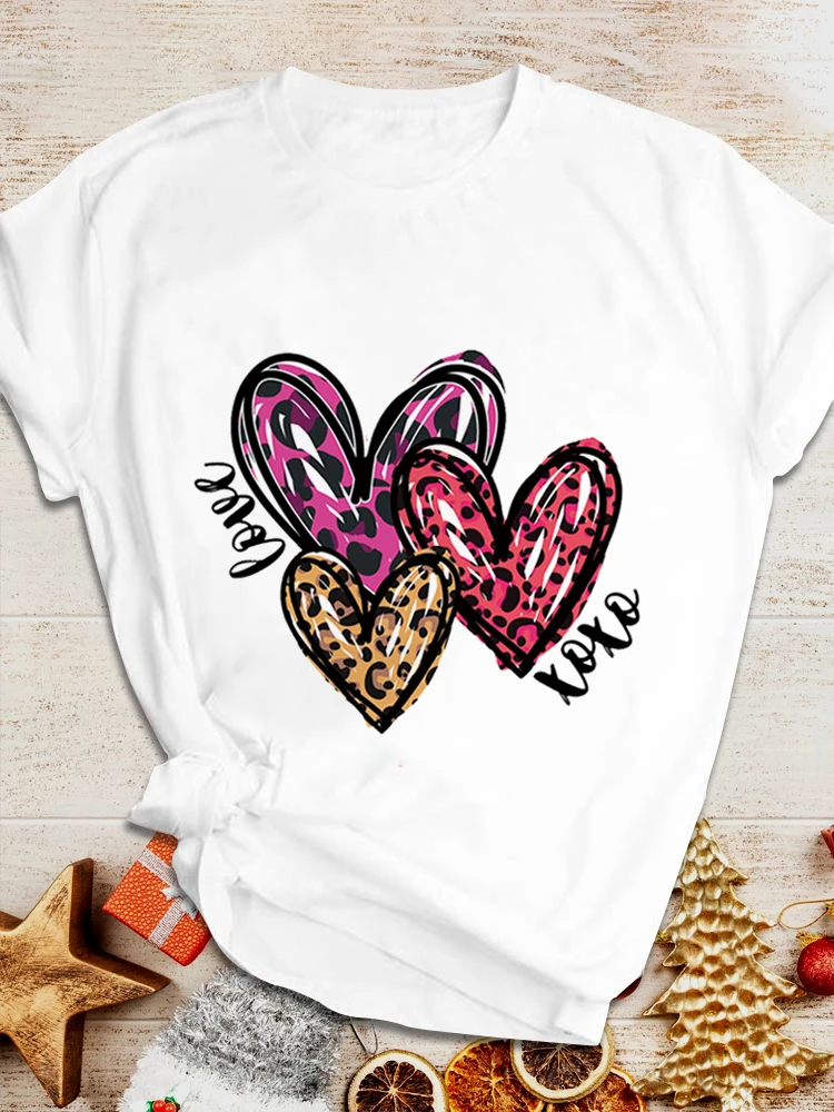 

Kawaii Sweet Love Graphic Printed T Shirt for Women Fashion Casual O-Neck Female Tshirts Romantic Lover Tees Korean Style Tops