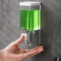 เครื่องจ่ายสบู่แบบกดมือ ไม่ต้องเจาะผนัง ติดผนังแบบไม่ทิ้งรอย ขวดใส่ยาฆ่าเชื้อแบบใส สำหรับห้องน้ำ 1