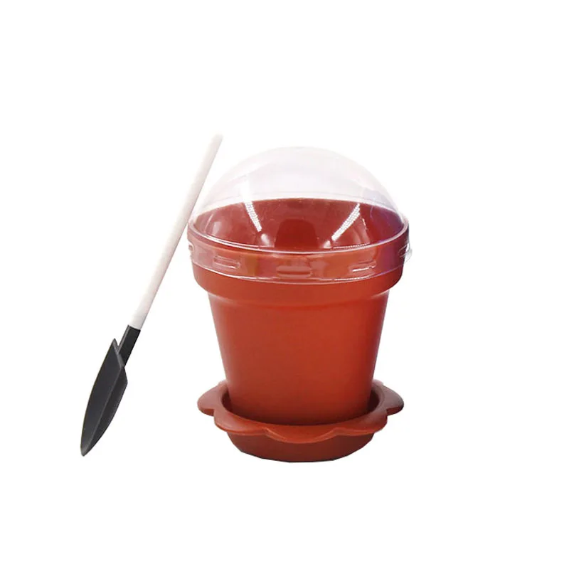 Description Picture 6 of item10/20/50pcs Flowerpot Cake Disposable Cups with Lid Shovel Scoop Bottom Plastic Yogurt Cup Dessert Container Ice Cream Mousse