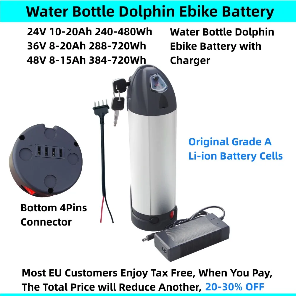 

Water Bottle Dolphin Ebike Battery 24V 36V 48V 8Ah 8.8Ah 10Ah 10.4Ah 12Ah 13Ah 14Ah 15Ah 20Ah Kasa Bottle Battery with Charger