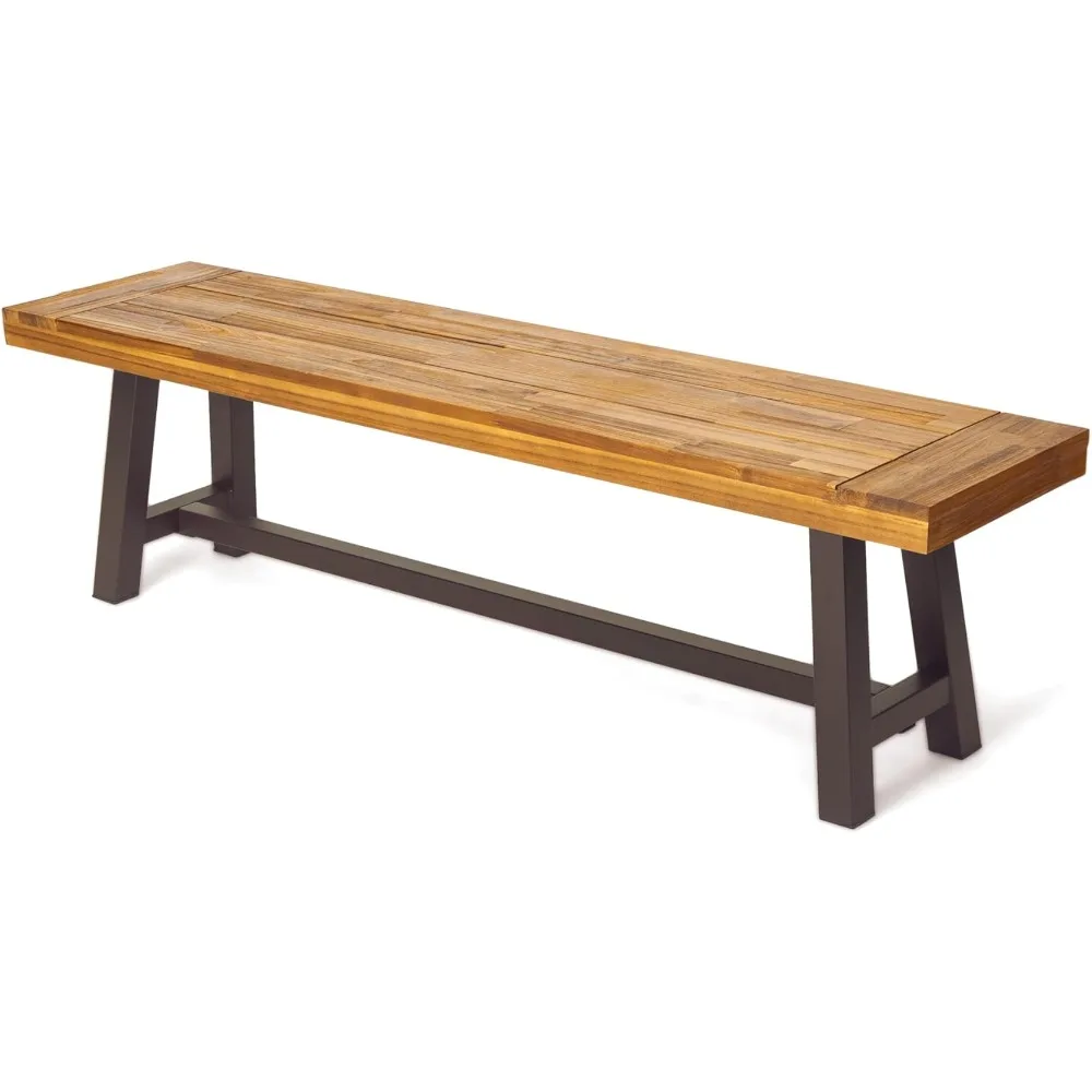 

Outdoor Acacia Wood and Rustic Metal Bench Garden Benches Sandblast Finish / Rustic Metal 14. 75 X 63 X 17. 50 Inches Patio